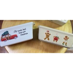 Nantucket Gingerbread Red TruckHoliday Christmas Mini 6" Bread Loaf Pan Ceramic